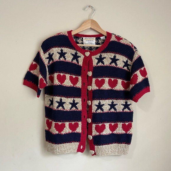 Marisa Christina Red and Blue Knit Cardigan 4th of July Vintage - Picture 1 of 7